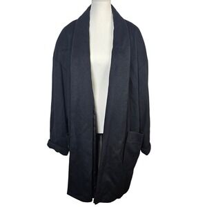 Vintage PAUL et DUFFIER Women Oversized Wool Black Lined‎ Shawl Collar Coat L